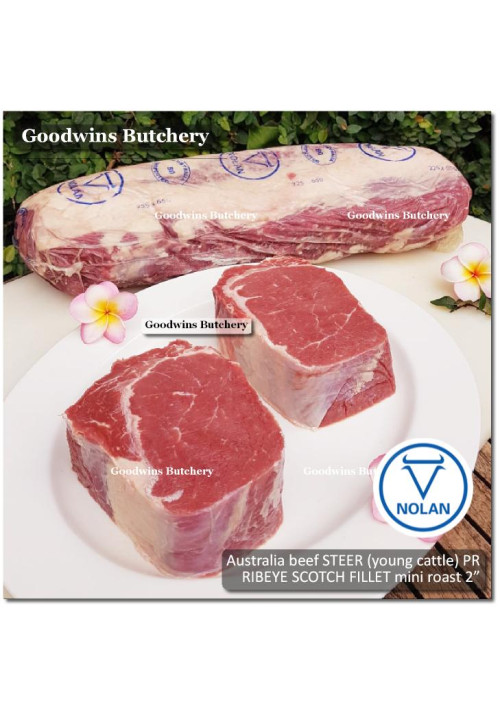 Beef Cuberoll Scotch-Fillet RIBEYE aged frozen Australia PR STEER (young cattle) NOLAN steak cut 3/8" (price/kg)